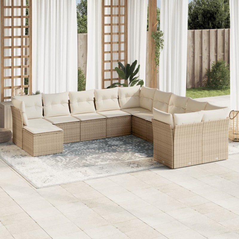vidaXL 11-tlg. Garten-Sofagarnitur mit Kissen Beige Poly Rattan vidaXL 11-tlg. Garten-Sofagarnitur mit Kissen Beige Poly Rattan
