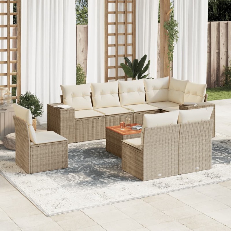 vidaXL 9-tlg. Garten-Sofagarnitur mit Kissen Beige Poly Rattan vidaXL 9-tlg. Garten-Sofagarnitur mit Kissen Beige Poly Rattan