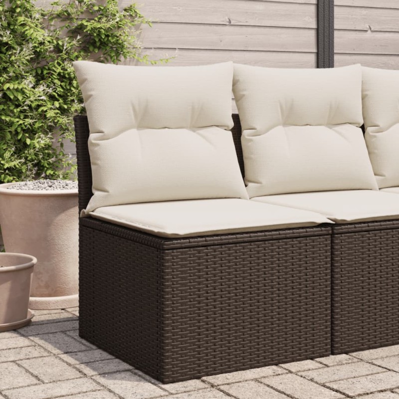 vidaXL Gartensofa ohne Armlehnen mit Kissen Braun Poly Rattan vidaXL Gartensofa ohne Armlehnen mit Kissen Braun Poly Rattan
