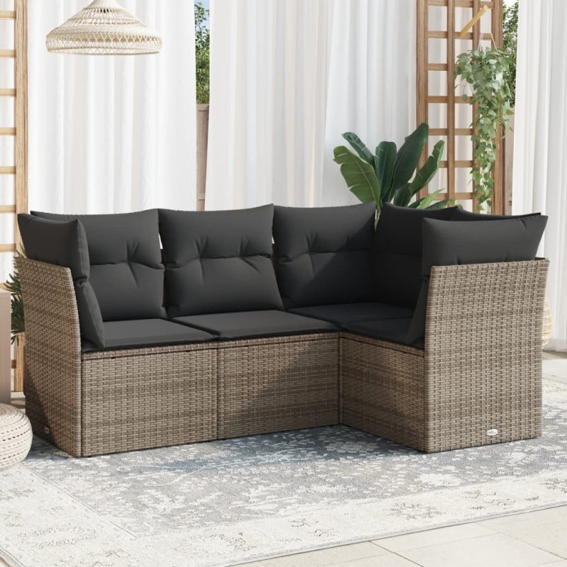 vidaXL 4-tlg. Garten-Sofagarnitur mit Kissen Grau Poly Rattan vidaXL 4-tlg. Garten-Sofagarnitur mit Kissen Grau Poly Rattan