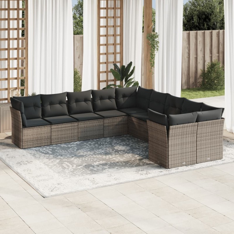vidaXL 10-tlg. Garten-Sofagarnitur mit Kissen Grau Poly Rattan vidaXL 10-tlg. Garten-Sofagarnitur mit Kissen Grau Poly Rattan
