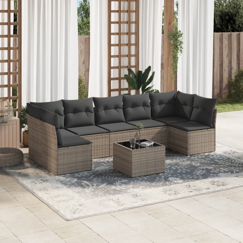 vidaXL 8-tlg. Garten-Sofagarnitur mit Kissen Grau Poly Rattan vidaXL 8-tlg. Garten-Sofagarnitur mit Kissen Grau Poly Rattan