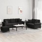 vidaXL 3-tlg. Sofagarnitur mit Kissen Schwarz Samt vidaXL 3-tlg. Sofagarnitur mit Kissen Schwarz Samt