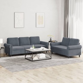 vidaXL 2-tlg. Sofagarnitur mit Kissen Dunkelgrau Samt