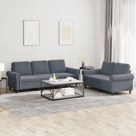 vidaXL 2-tlg. Sofagarnitur mit Kissen Dunkelgrau Samt