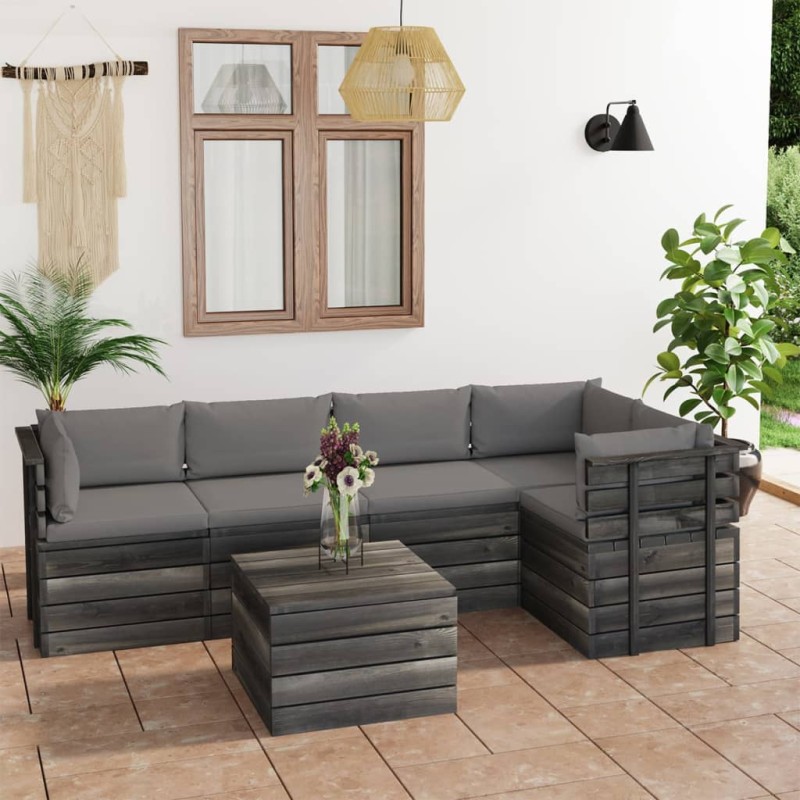 6-tlg. Garten-Sofagarnitur aus Paletten mit Kissen Kiefernholz 6-tlg. Garten-Sofagarnitur aus Paletten mit Kissen Kiefernholz