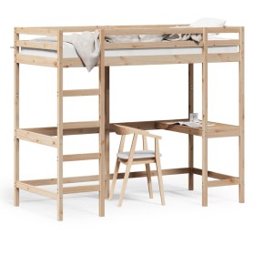 vidaXL Hochbett mit Schreibtisch 90x200 cm Massivholz Kiefer