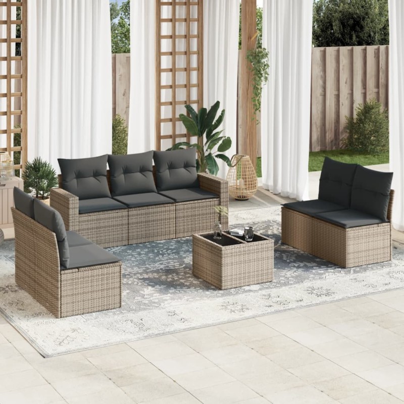 vidaXL 8-tlg. Garten-Sofagarnitur mit Kissen Grau Poly Rattan vidaXL 8-tlg. Garten-Sofagarnitur mit Kissen Grau Poly Rattan