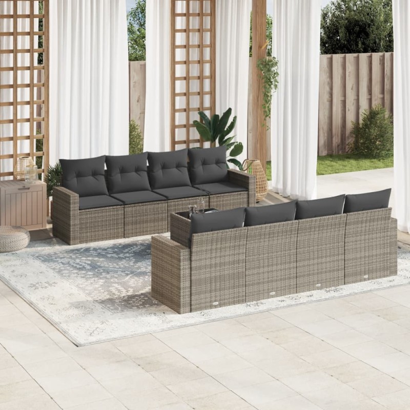vidaXL 9-tlg. Garten-Sofagarnitur mit Kissen Grau Poly Rattan vidaXL 9-tlg. Garten-Sofagarnitur mit Kissen Grau Poly Rattan