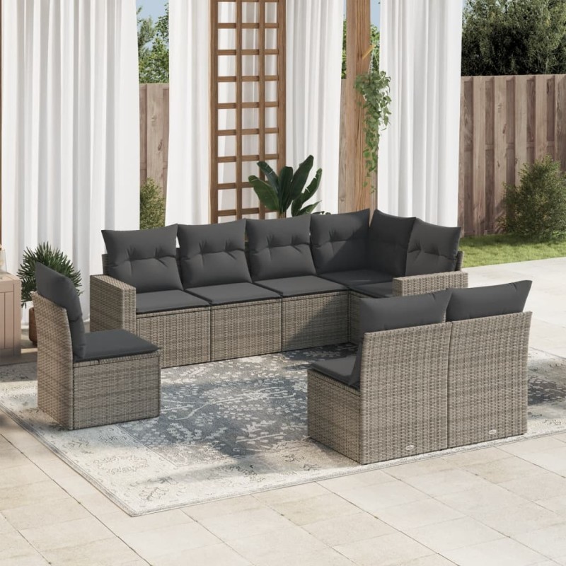 vidaXL 8-tlg. Garten-Sofagarnitur mit Kissen Grau Poly Rattan vidaXL 8-tlg. Garten-Sofagarnitur mit Kissen Grau Poly Rattan