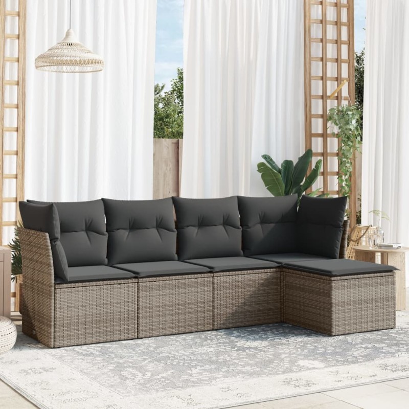 vidaXL 5-tlg. Garten-Sofagarnitur mit Kissen Grau Poly Rattan vidaXL 5-tlg. Garten-Sofagarnitur mit Kissen Grau Poly Rattan
