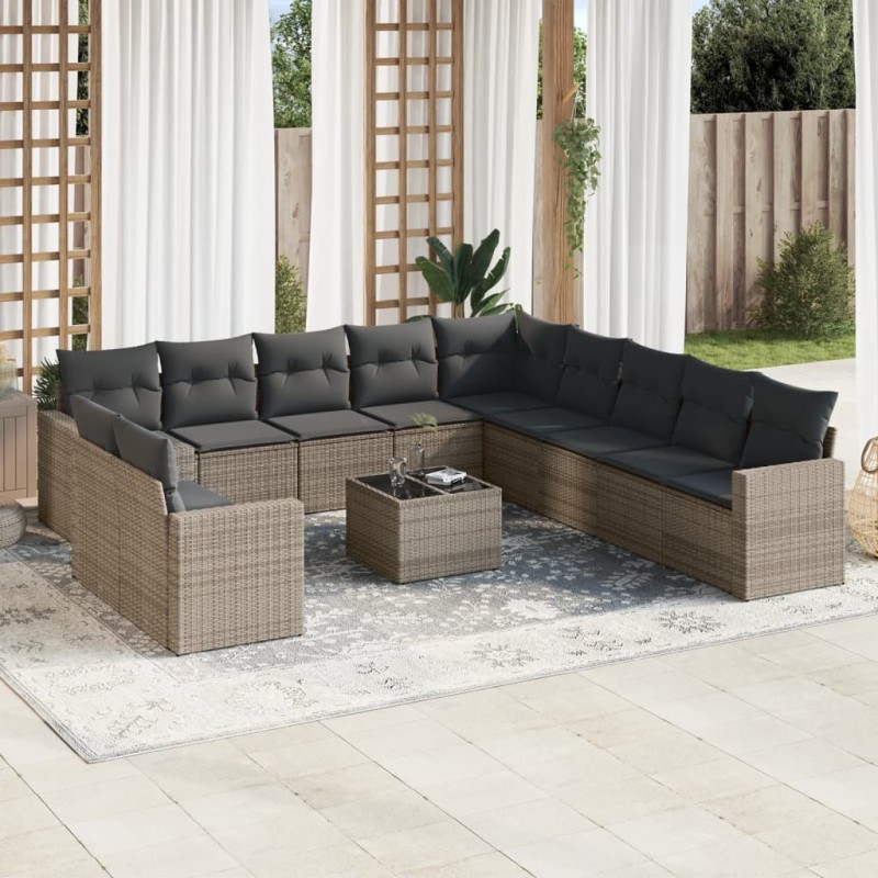 vidaXL 12-tlg. Garten-Sofagarnitur mit Kissen Grau Poly Rattan vidaXL 12-tlg. Garten-Sofagarnitur mit Kissen Grau Poly Rattan
