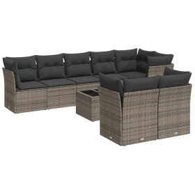 vidaXL 9-tlg. Garten-Sofagarnitur mit Kissen Grau Poly Rattan