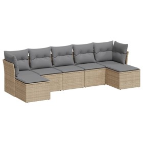 vidaXL 7-tlg. Garten-Sofagarnitur mit Kissen Beige Poly Rattan