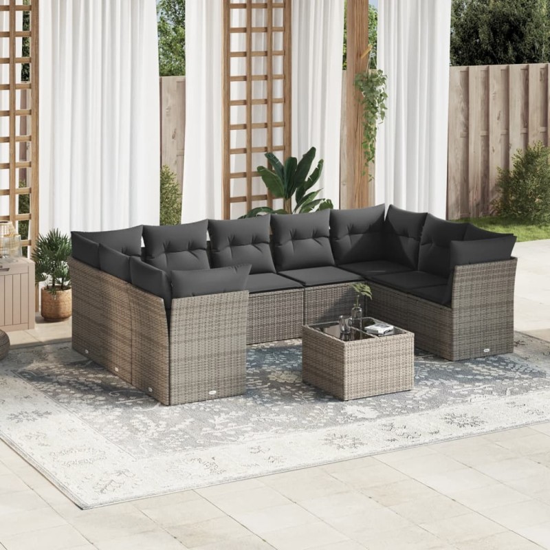 vidaXL 10-tlg. Garten-Sofagarnitur mit Kissen Grau Poly Rattan vidaXL 10-tlg. Garten-Sofagarnitur mit Kissen Grau Poly Rattan