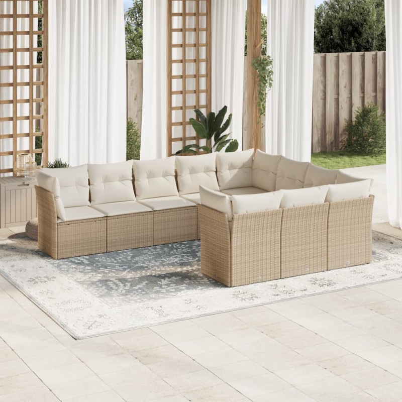 vidaXL 10-tlg. Garten-Sofagarnitur mit Kissen Beige Poly Rattan vidaXL 10-tlg. Garten-Sofagarnitur mit Kissen Beige Poly Rattan
