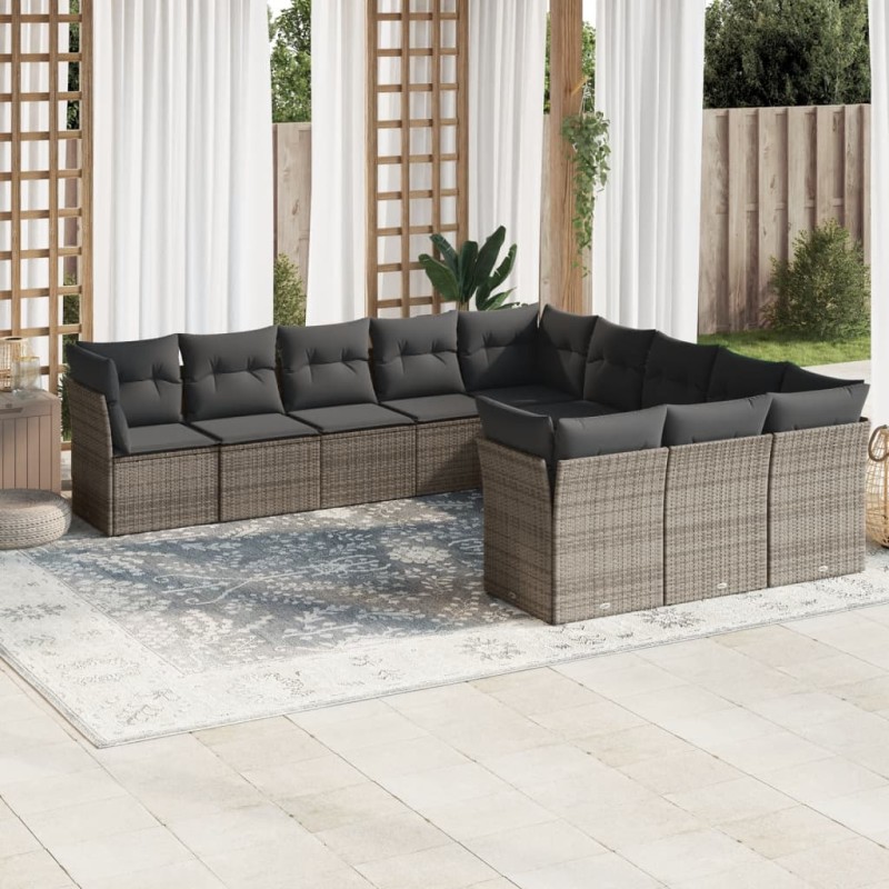 vidaXL 11-tlg. Garten-Sofagarnitur mit Kissen Grau Poly Rattan vidaXL 11-tlg. Garten-Sofagarnitur mit Kissen Grau Poly Rattan