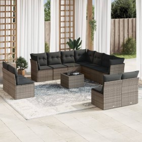 vidaXL 12-tlg. Garten-Sofagarnitur mit Kissen Grau Poly Rattan