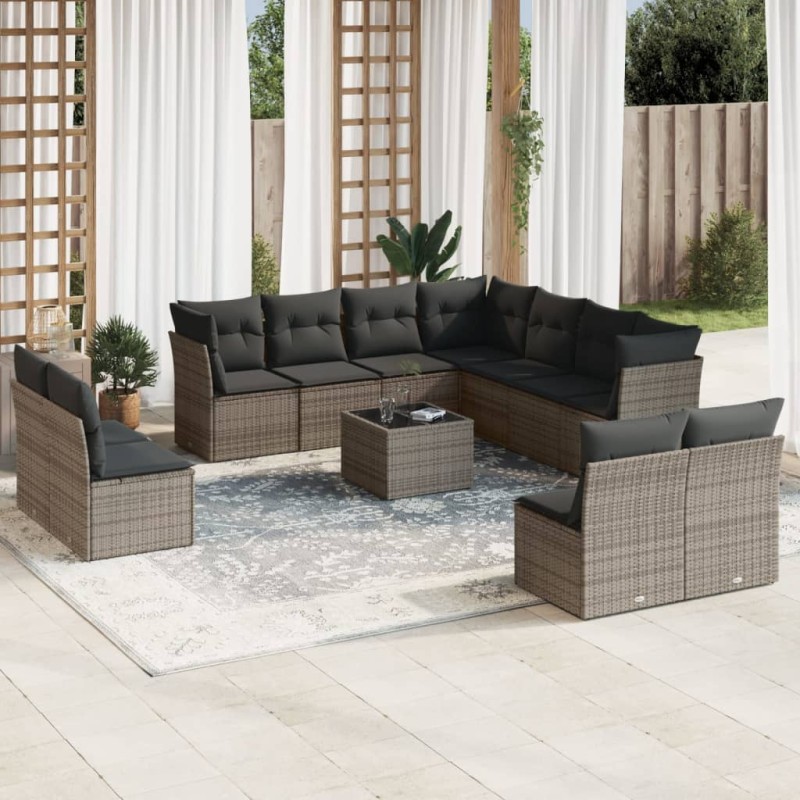 vidaXL 12-tlg. Garten-Sofagarnitur mit Kissen Grau Poly Rattan vidaXL 12-tlg. Garten-Sofagarnitur mit Kissen Grau Poly Rattan