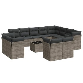 vidaXL 13-tlg. Garten-Sofagarnitur mit Kissen Grau Poly Rattan
