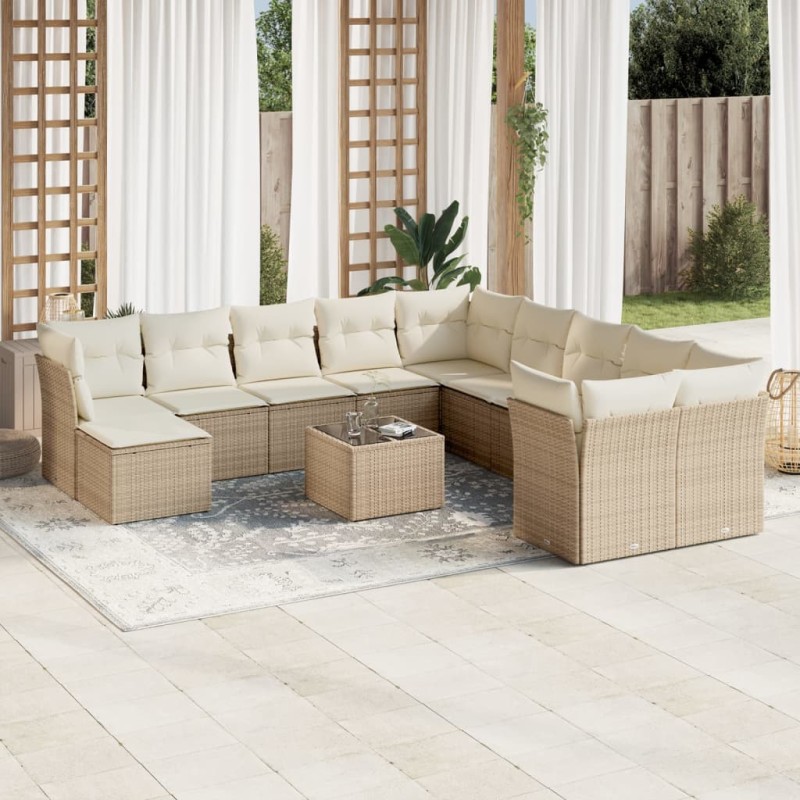 vidaXL 12-tlg. Garten-Sofagarnitur mit Kissen Beige Poly Rattan vidaXL 12-tlg. Garten-Sofagarnitur mit Kissen Beige Poly Rattan