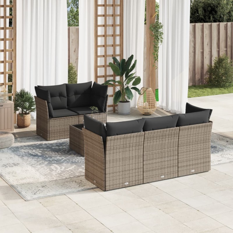 vidaXL 6-tlg. Garten-Sofagarnitur mit Kissen Grau Poly Rattan vidaXL 6-tlg. Garten-Sofagarnitur mit Kissen Grau Poly Rattan