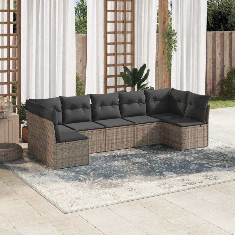 vidaXL 7-tlg. Garten-Sofagarnitur mit Kissen Grau Poly Rattan vidaXL 7-tlg. Garten-Sofagarnitur mit Kissen Grau Poly Rattan
