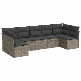 vidaXL 7-tlg. Garten-Sofagarnitur mit Kissen Grau Poly Rattan