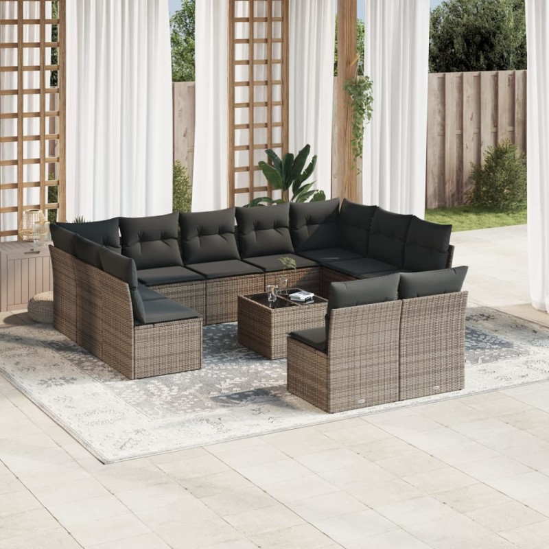 vidaXL 12-tlg. Garten-Sofagarnitur mit Kissen Grau Poly Rattan vidaXL 12-tlg. Garten-Sofagarnitur mit Kissen Grau Poly Rattan