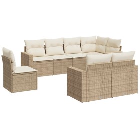 vidaXL 8-tlg. Garten-Sofagarnitur mit Kissen Beige Poly Rattan