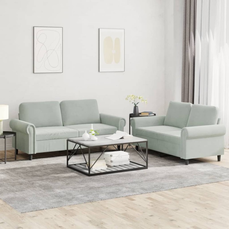 vidaXL 2-tlg. Sofagarnitur mit Kissen Hellgrau Samt vidaXL 2-tlg. Sofagarnitur mit Kissen Hellgrau Samt