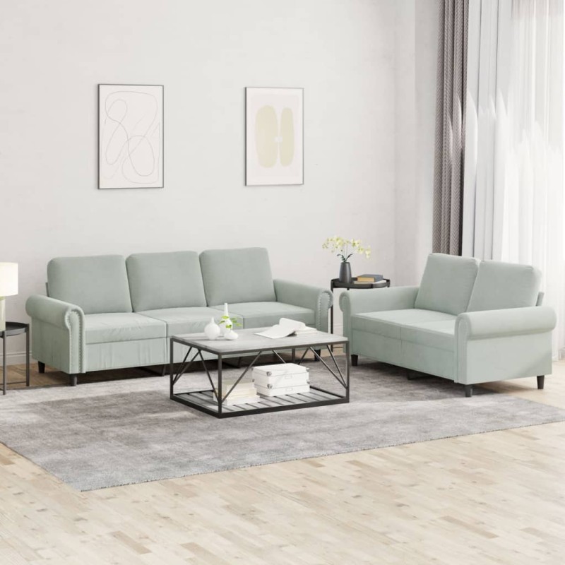 vidaXL 2-tlg. Sofagarnitur mit Kissen Hellgrau Samt vidaXL 2-tlg. Sofagarnitur mit Kissen Hellgrau Samt