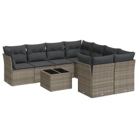 vidaXL 9-tlg. Garten-Sofagarnitur mit Kissen Grau Poly Rattan