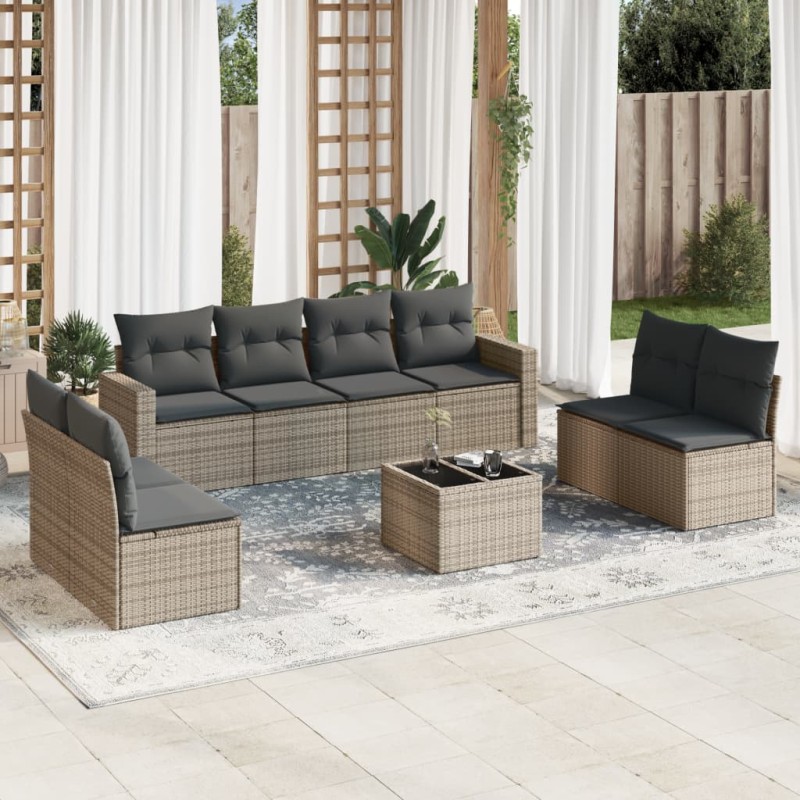 vidaXL 9-tlg. Garten-Sofagarnitur mit Kissen Grau Poly Rattan vidaXL 9-tlg. Garten-Sofagarnitur mit Kissen Grau Poly Rattan