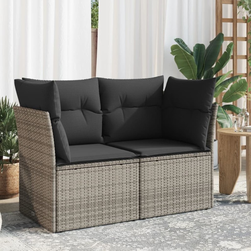 vidaXL Gartensofa 2-Sitzer mit Kissen Grau Poly Rattan vidaXL Gartensofa 2-Sitzer mit Kissen Grau Poly Rattan