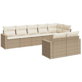 vidaXL 8-tlg. Garten-Sofagarnitur mit Kissen Beige Poly Rattan