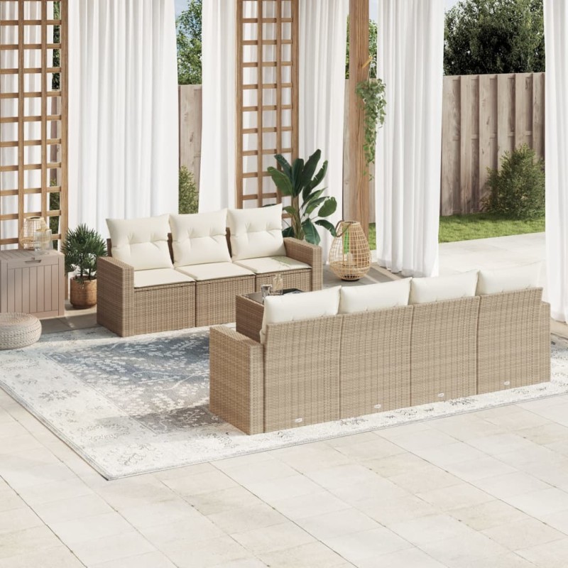 vidaXL 8-tlg. Garten-Sofagarnitur mit Kissen Beige Poly Rattan vidaXL 8-tlg. Garten-Sofagarnitur mit Kissen Beige Poly Rattan
