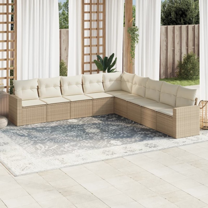vidaXL 9-tlg. Garten-Sofagarnitur mit Kissen Beige Poly Rattan vidaXL 9-tlg. Garten-Sofagarnitur mit Kissen Beige Poly Rattan