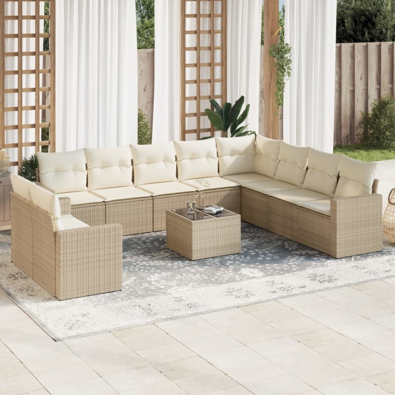 vidaXL 11-tlg. Garten-Sofagarnitur mit Kissen Beige Poly Rattan vidaXL 11-tlg. Garten-Sofagarnitur mit Kissen Beige Poly Rattan