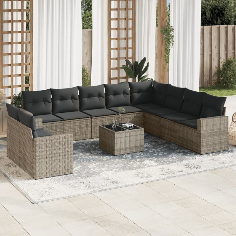 vidaXL 11-tlg. Garten-Sofagarnitur mit Kissen Grau Poly Rattan vidaXL 11-tlg. Garten-Sofagarnitur mit Kissen Grau Poly Rattan