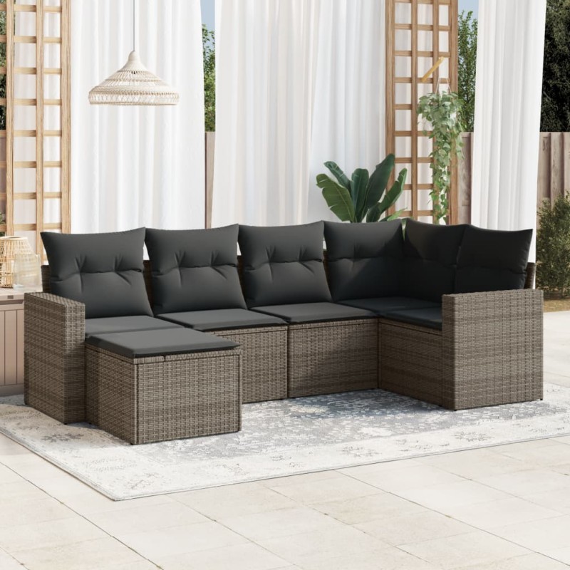 vidaXL 6-tlg. Garten-Sofagarnitur mit Kissen Grau Poly Rattan vidaXL 6-tlg. Garten-Sofagarnitur mit Kissen Grau Poly Rattan