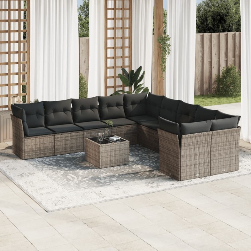 vidaXL 11-tlg. Garten-Sofagarnitur mit Kissen Grau Poly Rattan vidaXL 11-tlg. Garten-Sofagarnitur mit Kissen Grau Poly Rattan
