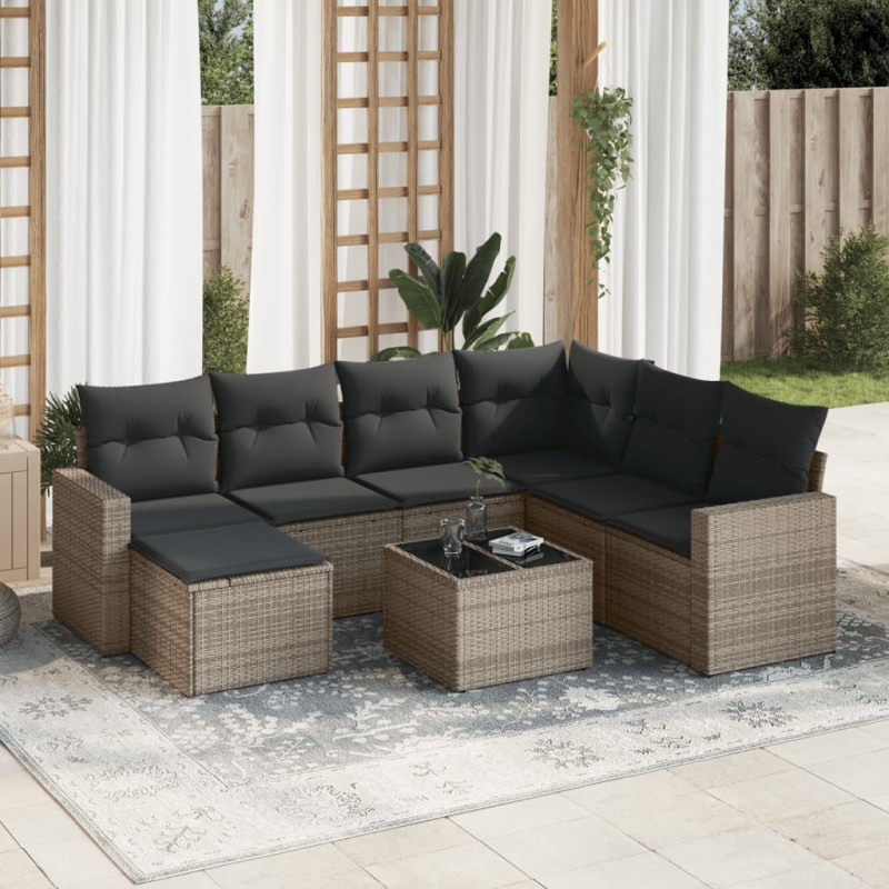 vidaXL 8-tlg. Garten-Sofagarnitur mit Kissen Grau Poly Rattan vidaXL 8-tlg. Garten-Sofagarnitur mit Kissen Grau Poly Rattan