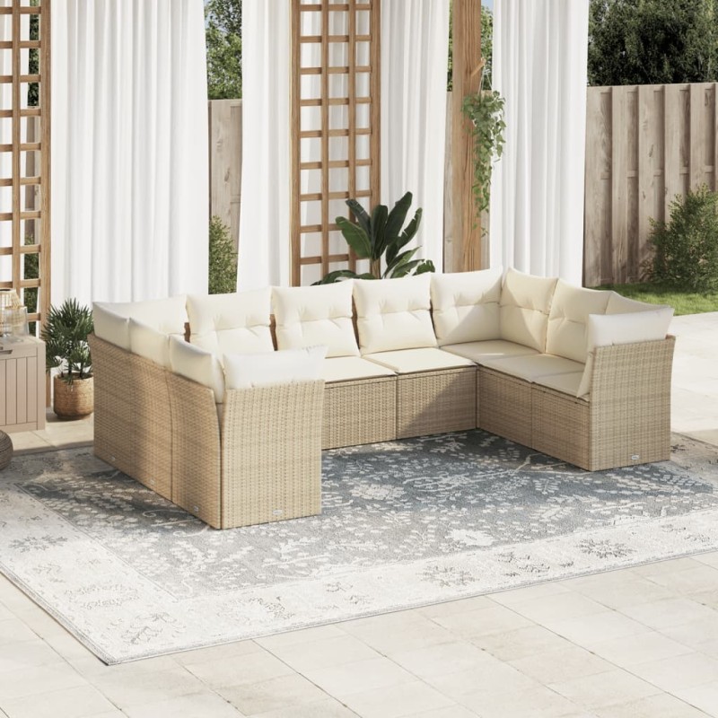 vidaXL 9-tlg. Garten-Sofagarnitur mit Kissen Beige Poly Rattan vidaXL 9-tlg. Garten-Sofagarnitur mit Kissen Beige Poly Rattan