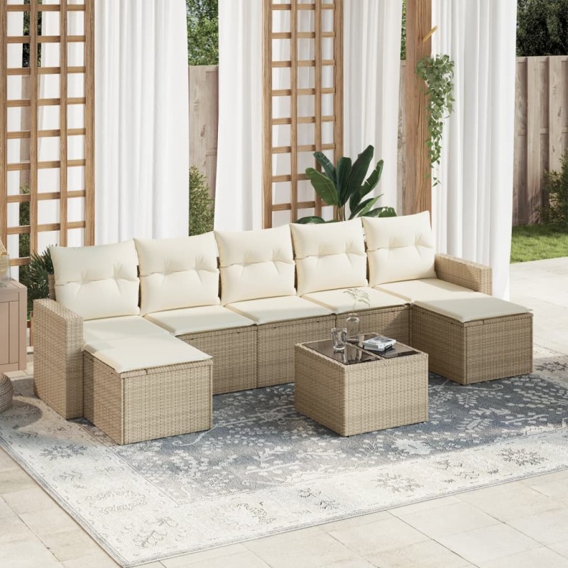 vidaXL 8-tlg. Garten-Sofagarnitur mit Kissen Beige Poly Rattan vidaXL 8-tlg. Garten-Sofagarnitur mit Kissen Beige Poly Rattan
