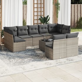 vidaXL 10-tlg. Garten-Sofagarnitur mit Kissen Grau Poly Rattan