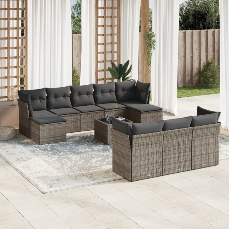 vidaXL 11-tlg. Garten-Sofagarnitur mit Kissen Grau Poly Rattan vidaXL 11-tlg. Garten-Sofagarnitur mit Kissen Grau Poly Rattan