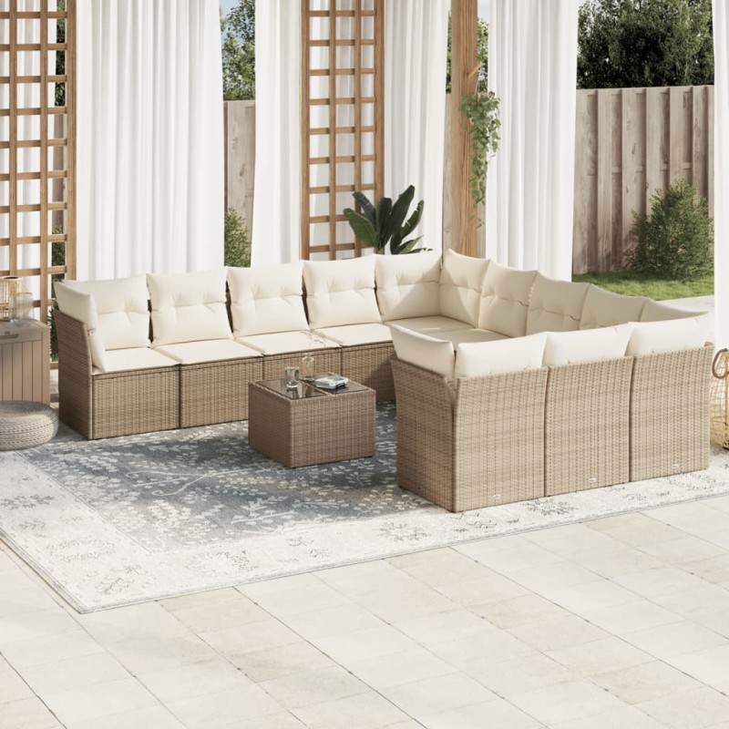 vidaXL 12-tlg. Garten-Sofagarnitur mit Kissen Beige Poly Rattan vidaXL 12-tlg. Garten-Sofagarnitur mit Kissen Beige Poly Rattan