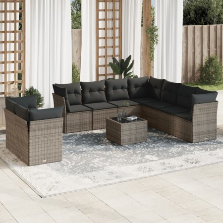 vidaXL 10-tlg. Garten-Sofagarnitur mit Kissen Grau Poly Rattan