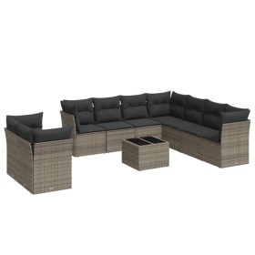 vidaXL 10-tlg. Garten-Sofagarnitur mit Kissen Grau Poly Rattan